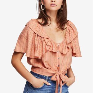 Free People Women's Rosemary Tie Front Crop Top Blouse Medium